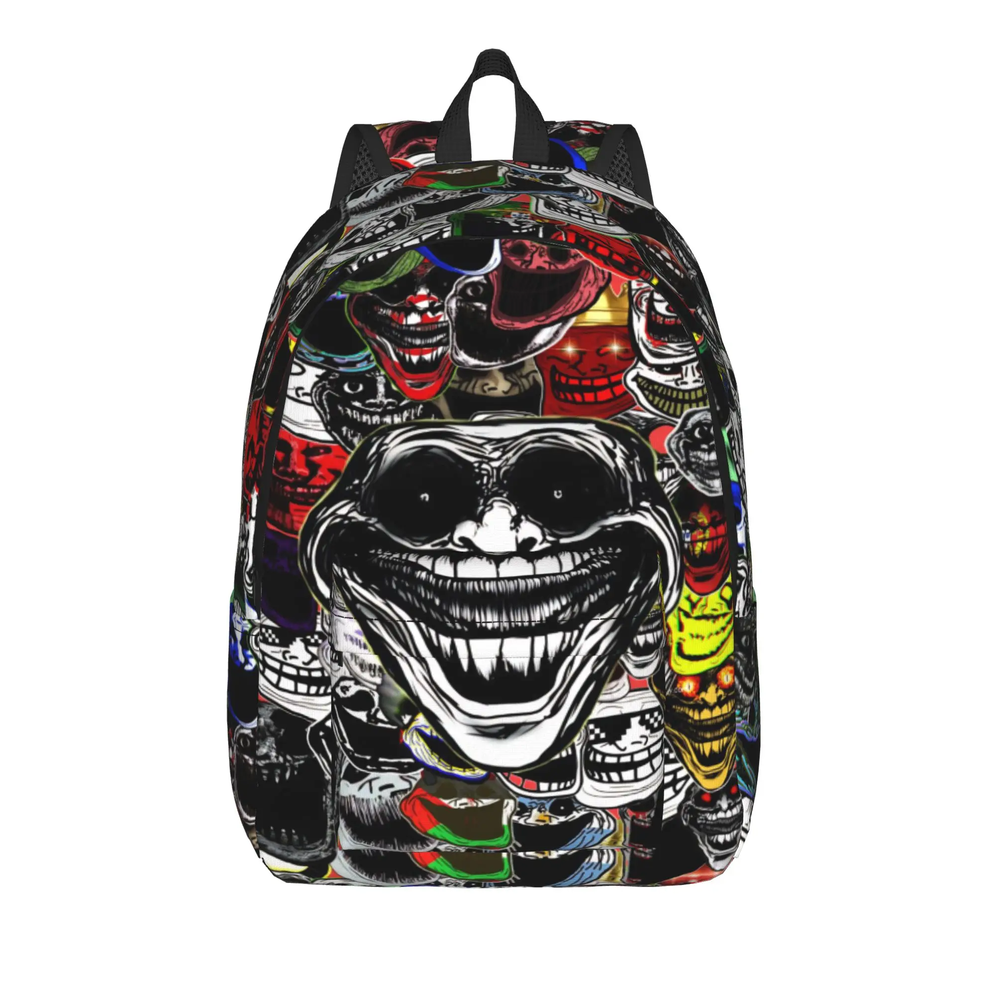Evil Troll Face Meme Funny Casual Backpack with Pocket High School Business Horror Humor Daypack Men Women College Shoulder Bag