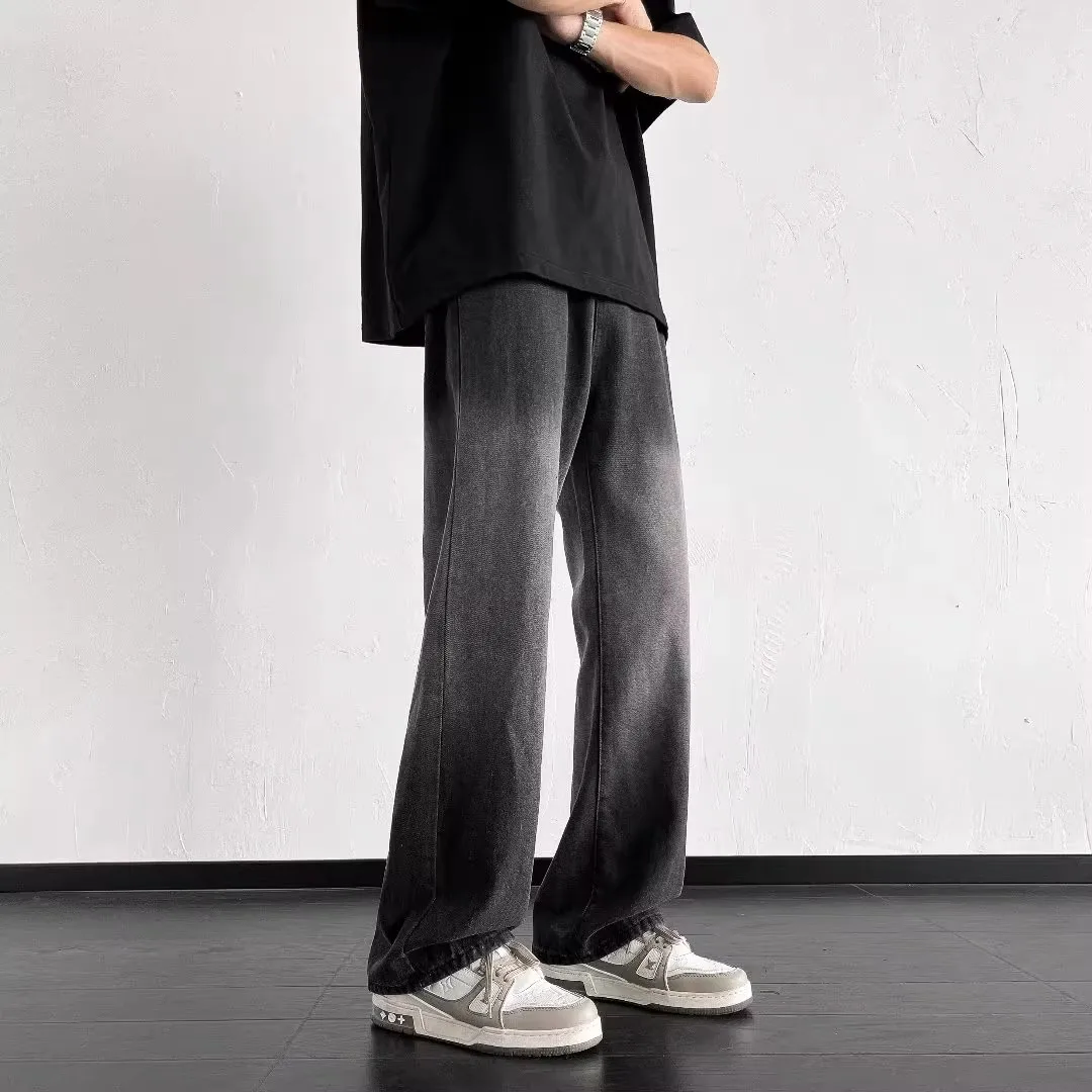 

Американские уличные джинсы свободного прямого кроя с высокой талией и широкими штанинами для мужчин, повседневные летние джинсы