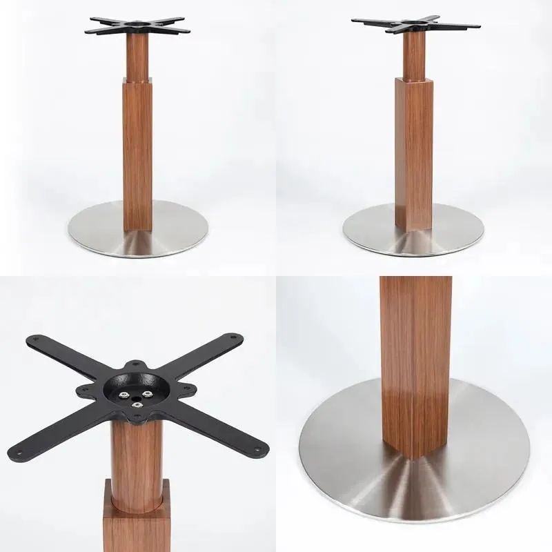Wood Grain Stainless Steel Round Table Base Modern Style for Restaurant Cafe
