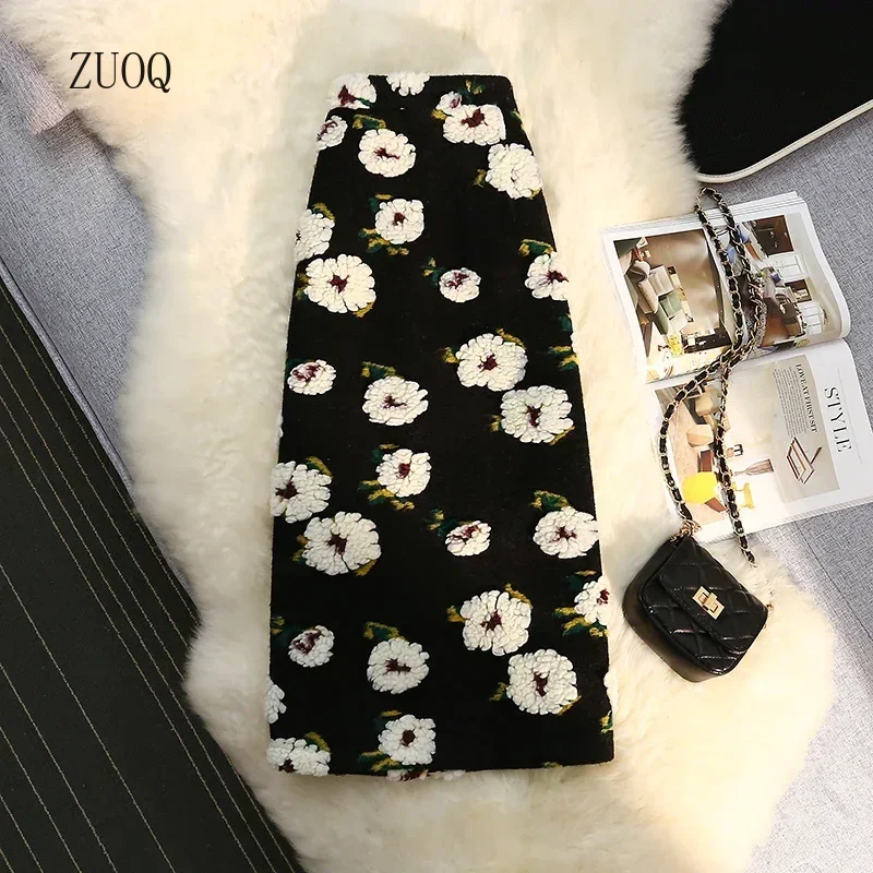 

2025 Three Dimensional Flower Woolen Skirts Women New Autumn/Winter High Waist Thickened Long Skirt Woman