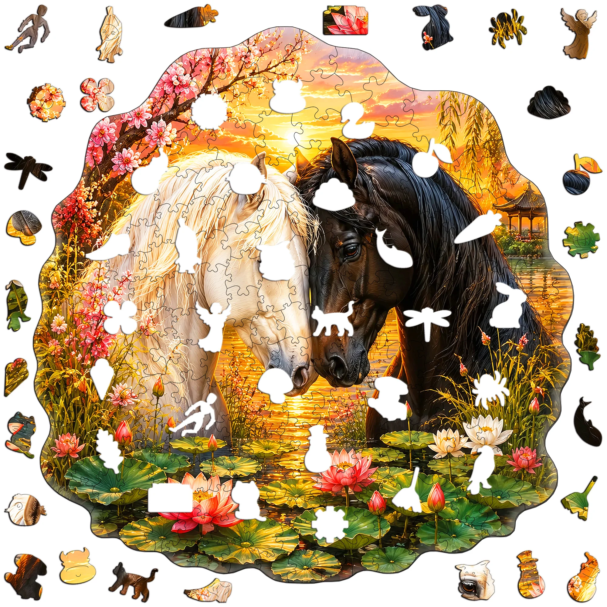 Purple Flowers Flat Wooden Puzzle - Brain Teaser - Animal Jigsaw Puzzle - Tabletop Puzzle Game - Perfect Gift for Birthday
