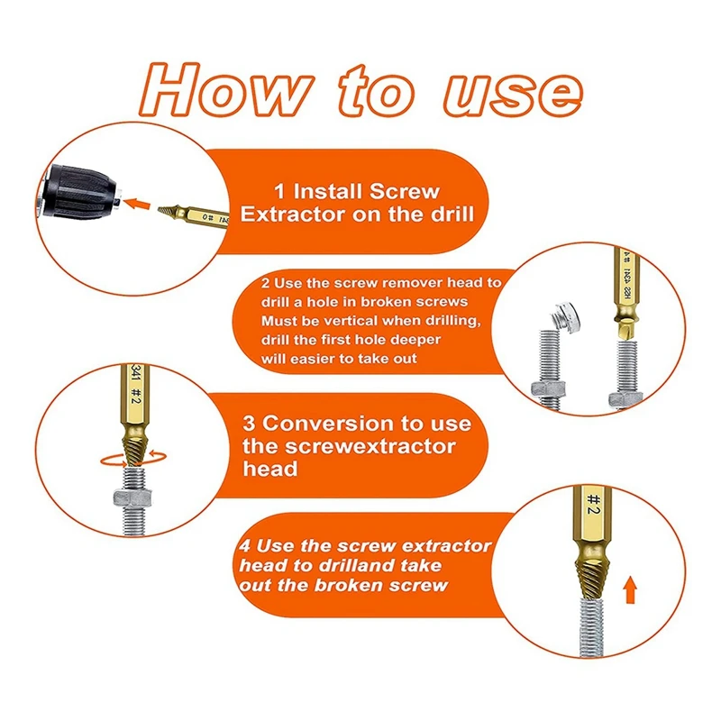 A50I 12 PCS Damaged Screw Extractor Set, For Thread Broken Stud, Screw, Bolt, Water Pipe, Easy Take Out