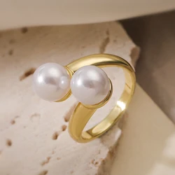 NEWBUY Delicate Gold Color Imitation Pearl Wedding Ring For Elegant Women