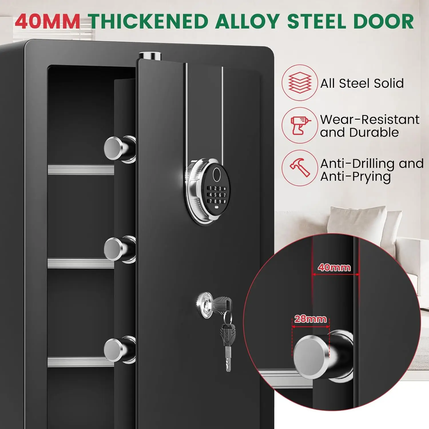 5.0 Cuft Biometric Fireproof Safe For Home, Heavy Duty Safe Box Fireproof Waterproof, Large Document Safety With Keypad and Dual