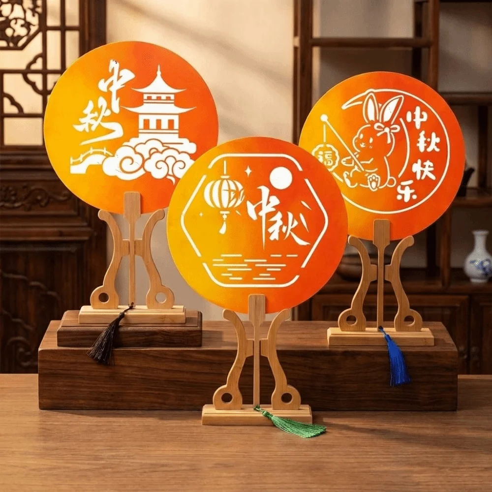 Funny Handmade Mid Autumn Festival Fan Traditional with Tassel Round Hand Fan DIY Material Kit Chinese Style Fan Home Decoration