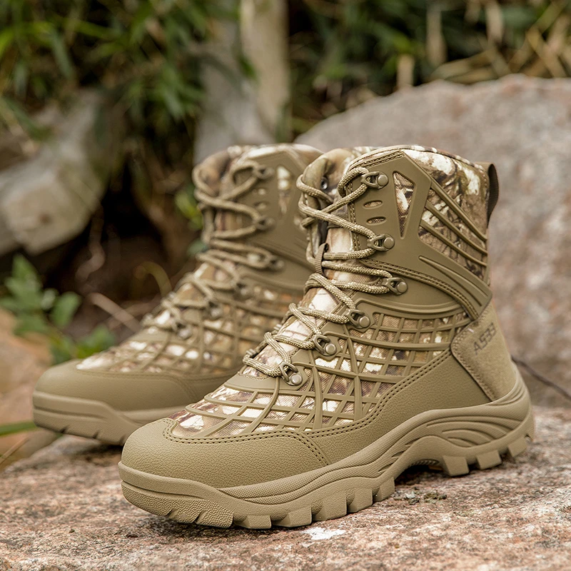 Botas Tácticas de Caña Alta para Hombre, Transpirables, con Suela de Goma Antideslizante, Resistentes al Desgaste, para Senderismo, Trekking, Camping y Escalada al Aire Libre