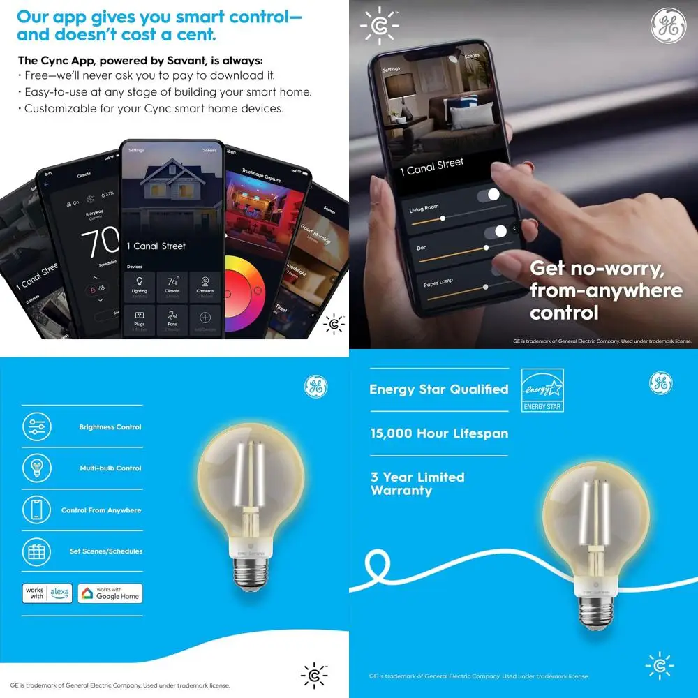 

WiFi Smart LED Bulbs, G25 Globe Style, Soft White, 60W Replacement, Compatible with Alexa & Google Home (4-Pack)