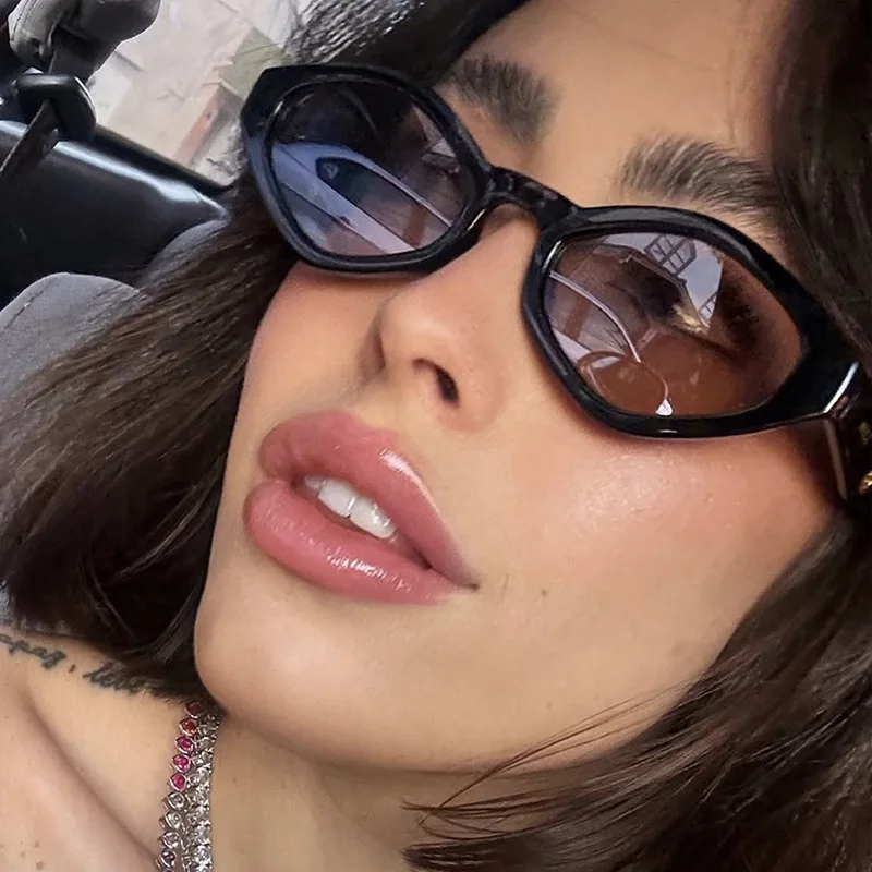2 Stück modische Punk-Hip-Hop-Sonnenbrille in polygonaler Form, Vintage-Sonnenbrille für Damen mit kleinem Rahmen, Marken-Outdoor-Reisebrille