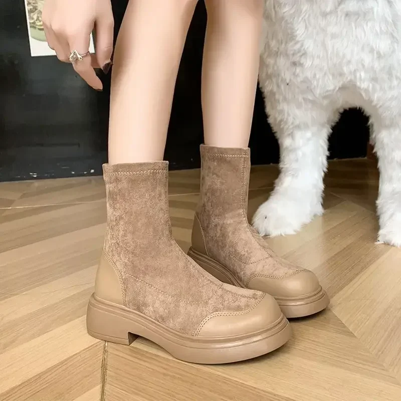 Women's Ankle Boots Chunky Elegant With Medium Heels Platform Round Toe Female Short Shoes Sale On Promotion Pu Y2k Goth Booties