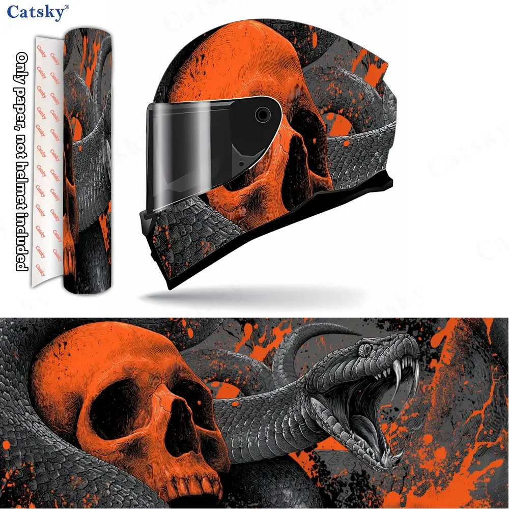

Venomous Snake & Skull Helmet Vinyl Wraps, Waterproof Scratch-Resistant Full Face Helmet Decals, Durable PVC Decoration Protecti
