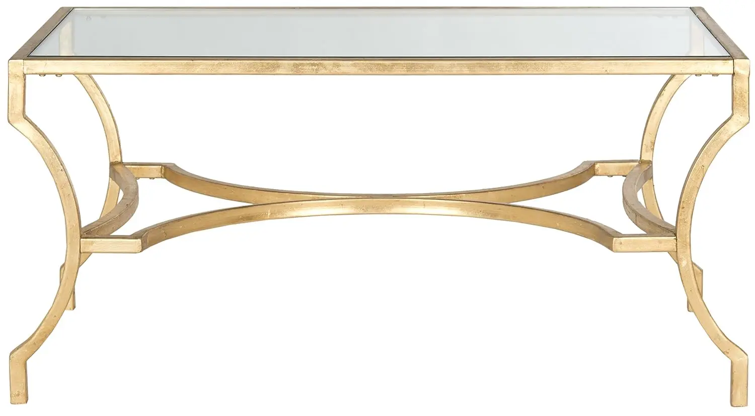 Home Collection – Alphonse Gold Leaf Curved Leg Coffee Table with Tempered Glass Top, Sculptural Glam Living Room, Customized