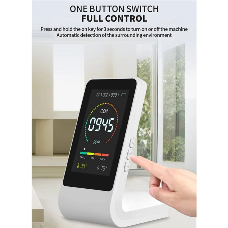 3 In1 CO2 Meter Smart Air Quality Detector Digital Temperature Humidity Sensor Tester Air Quality Monitor(White)