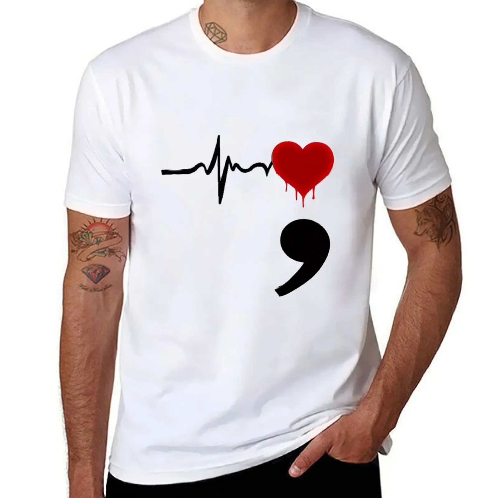

Semicolon - red hart T-Shirt Holiday Vacation Tee Shirt