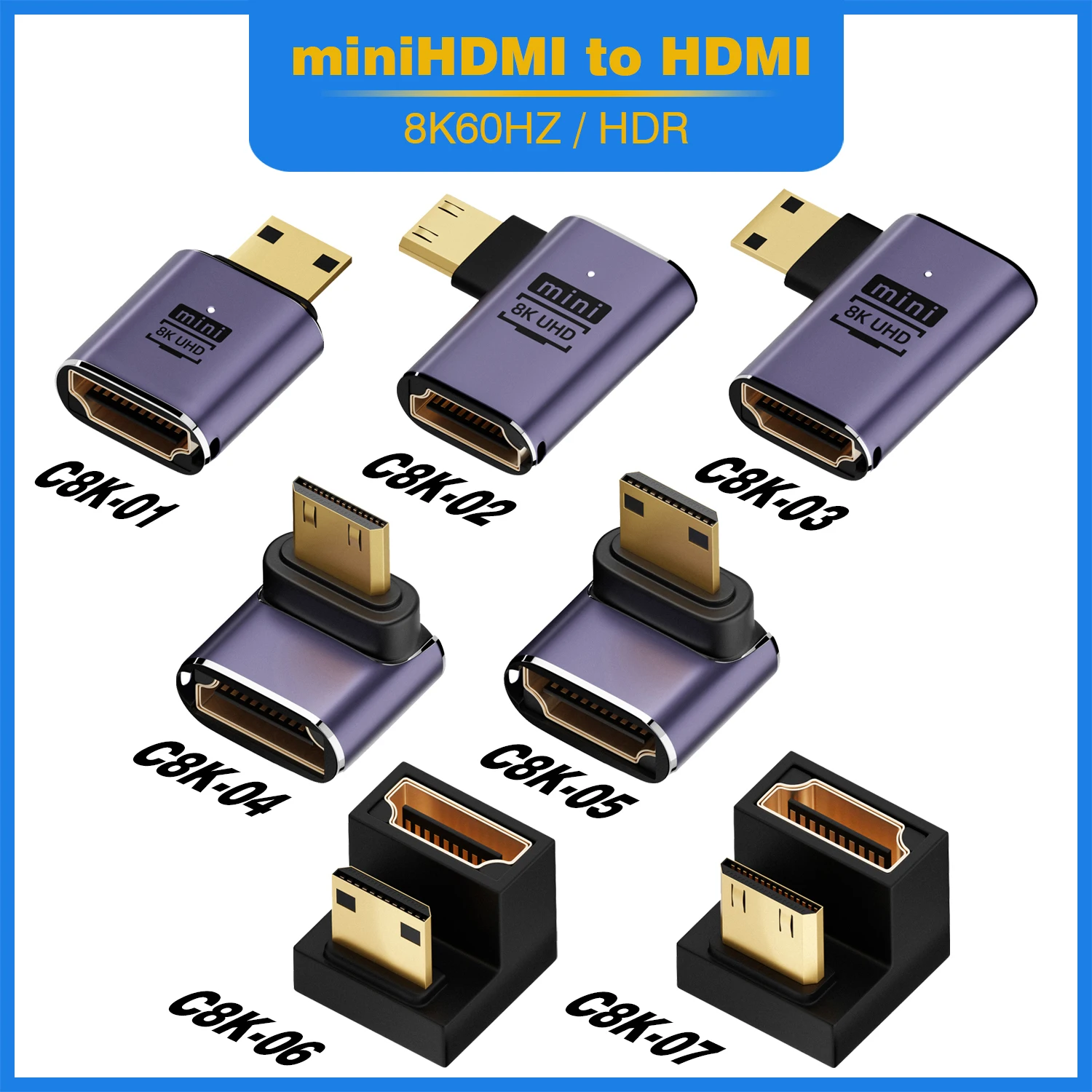 UGOURD HDMI2.1 Cable Adapter mini micro hdmi to HDMI 2.1 Converter 48Gpbs 8K60HZ 4K120HZ for HDTV Projector PS4 PS5 Laptop PC