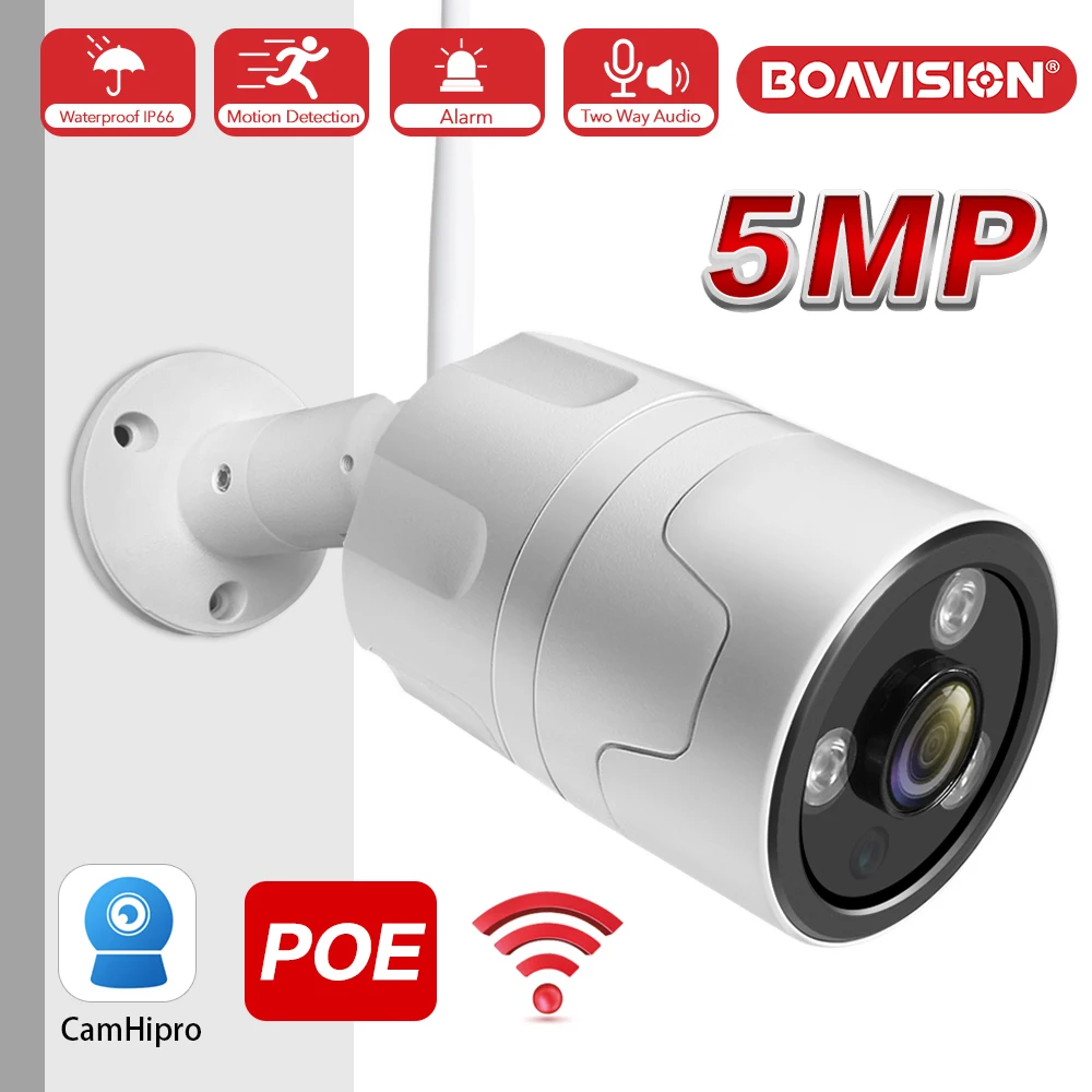 Outdoor PoE WIFI IP Camera 5MP(2560*1920P) Fisheye Lens 180 Degrees View Two Way Audio Security Bullet Day/Night View Home CCTV Surveillance Cameras