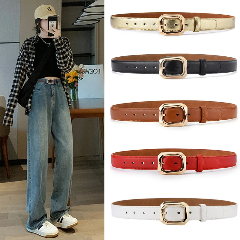 

Fashion Women Belt Pu Leather Metal Pin Buckle Solid Belt Korean Simple Youth Casual Decoration Girls Dress Jean Pants Waistband