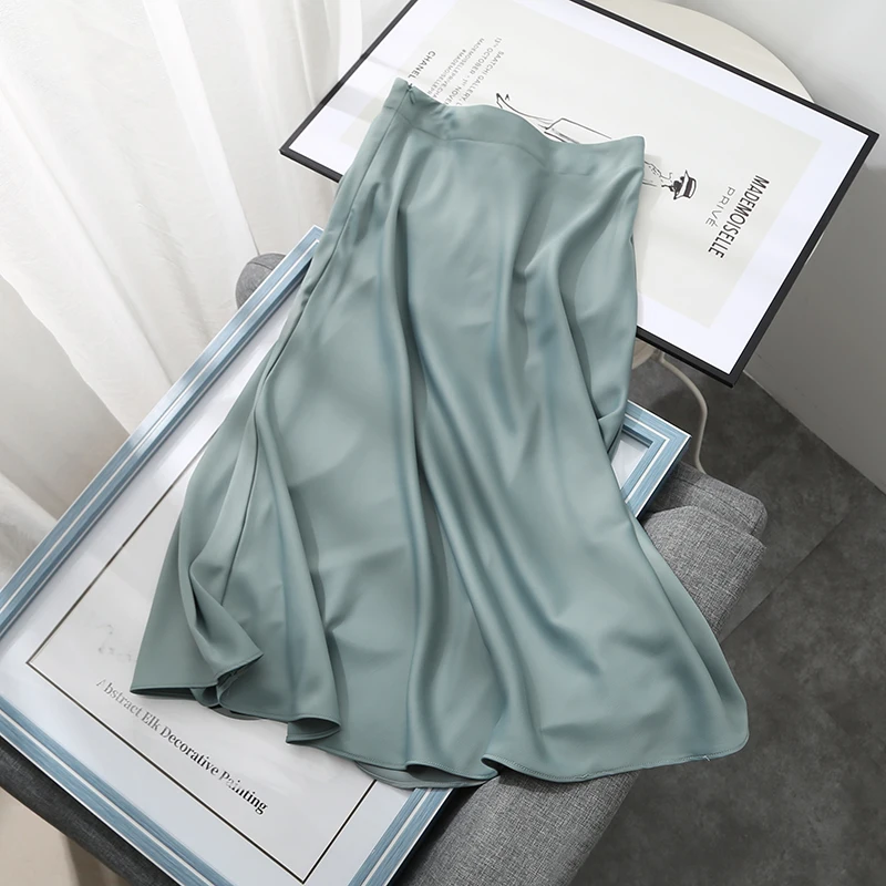 

Glossy Satin Mid-Length A-Line Skirt Women's Premium Sle f Body Skirt Summer 2023 Faion Ladies' Special