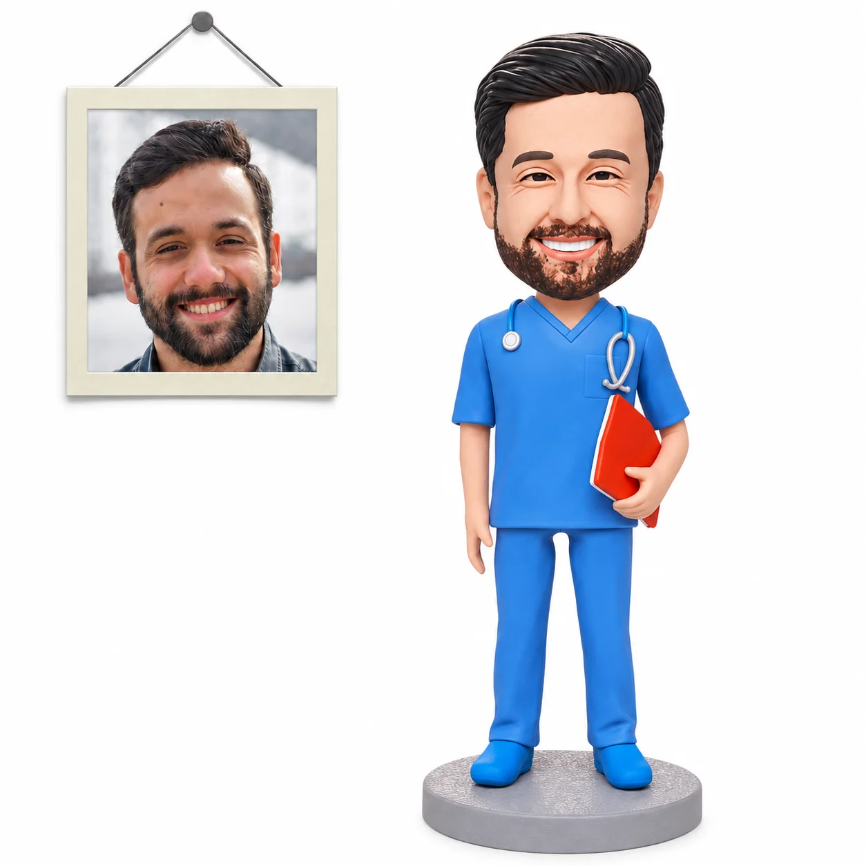 Custom Doctor Bobblehead, Blue Surgical gown Medical Graduation Gift