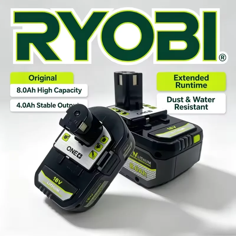 RYOBI Upgraded 18V 8.0Ah High Capacity Lithium Battery，P108 P107 Cordless Power Tool Long Lasting Durable Rechargeable Battery