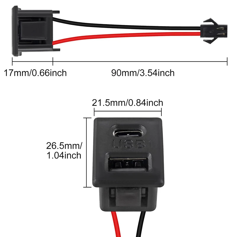 1pc/2/5Pcs Dual Port Snap-on Charging Connector 5V 2A JST SM 2Pin Plug to  USB&Type-C Female Flush Mount 2 Port Adaptor Socket