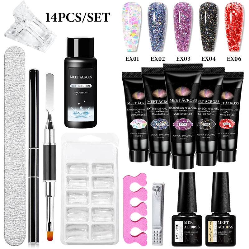 

14Pcs Quick Extension Gel Nail Polish Set 20ml Pink Glitter Long Lasting Building Nail Art Varnish Gel Manicure Nail Supplies