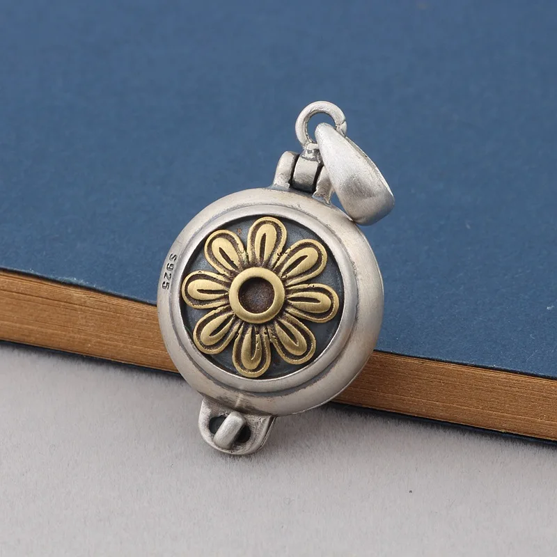 

Taiyin Gawu Box Pendant s925 Pure Silver Copper Inlaid Personalized Sunflower Pendant for Men and Women Can be Opened