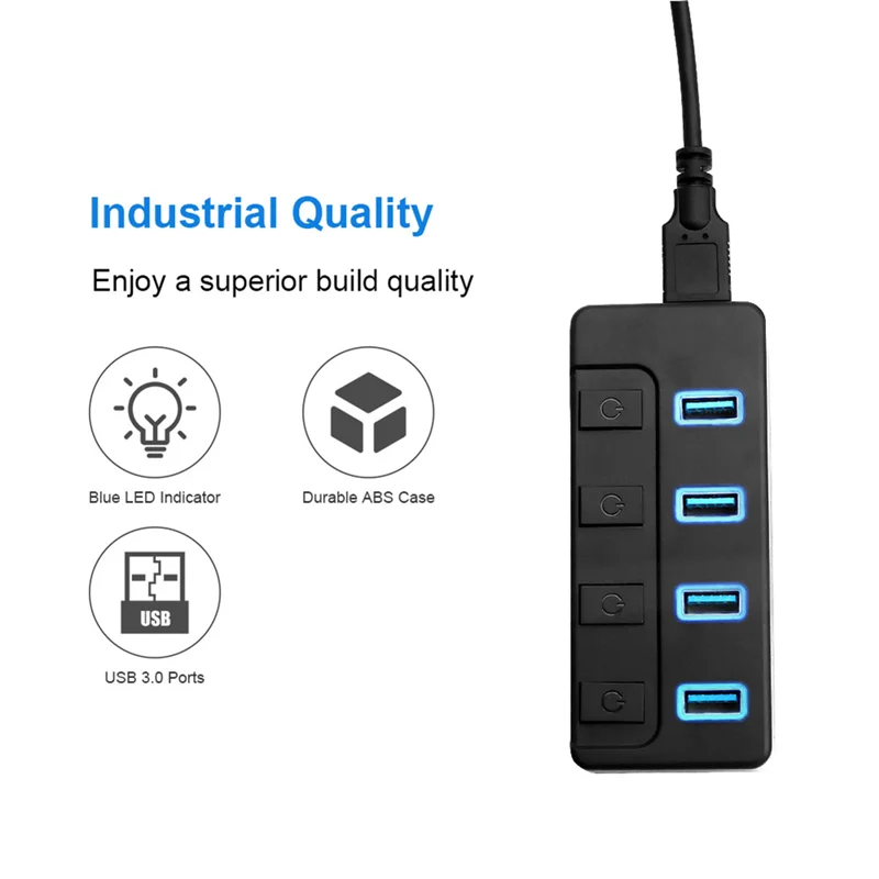 4 Ports USB3.0 HUB Splitter Computer Multi-Interface Splitter USB Splitter USB Expansion Charger with Independent Switch