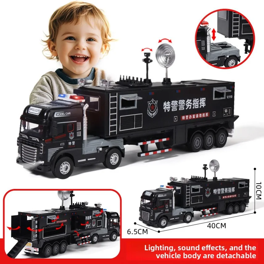 Alloy Special Police Extended Command Vehicle Rv Toy Car Model Inertia Sound And Light Children's Toy Simulation Car