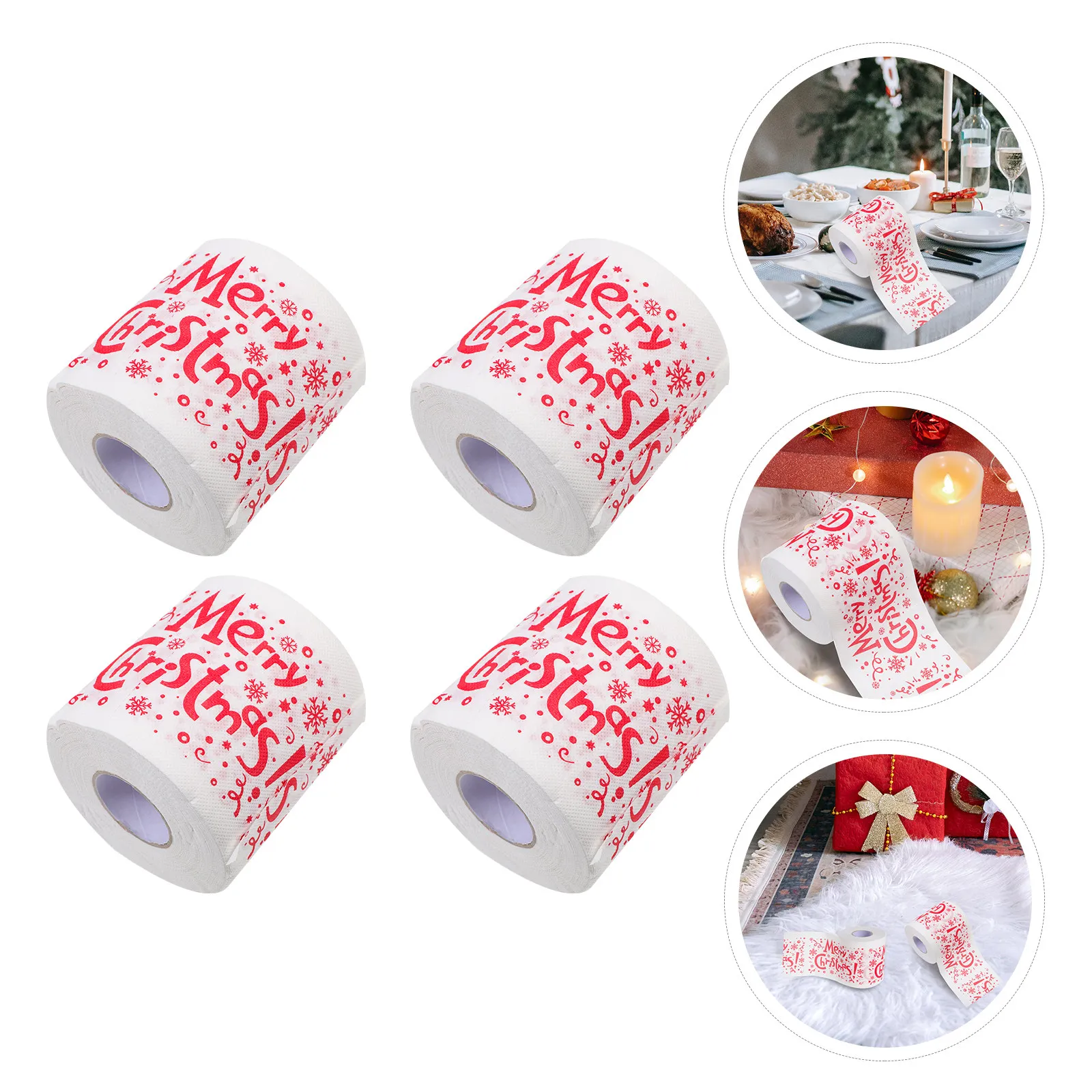 

4 рулона рождественских салфеток (4 шт.) для праздничного ужина, одноразовые, с новогодним узором, для дома и торжеств