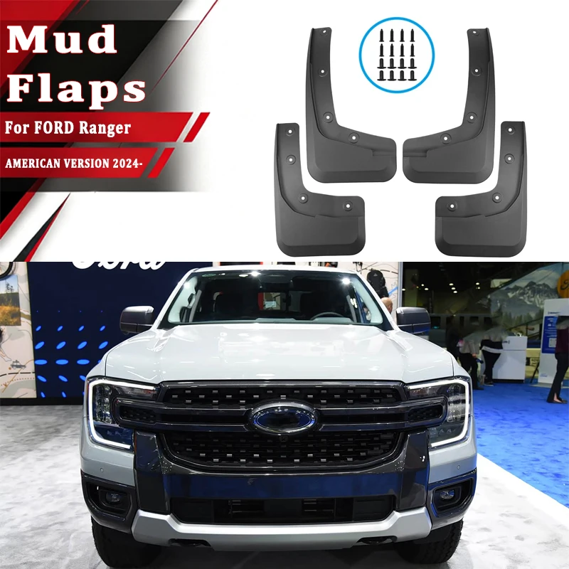 

4pcs Car Mud Flaps Fender for FORD Ranger AMERICAN VERSION 2024 Automotive Tire Mudguards, Waterproof, Mud Splashing Prevent