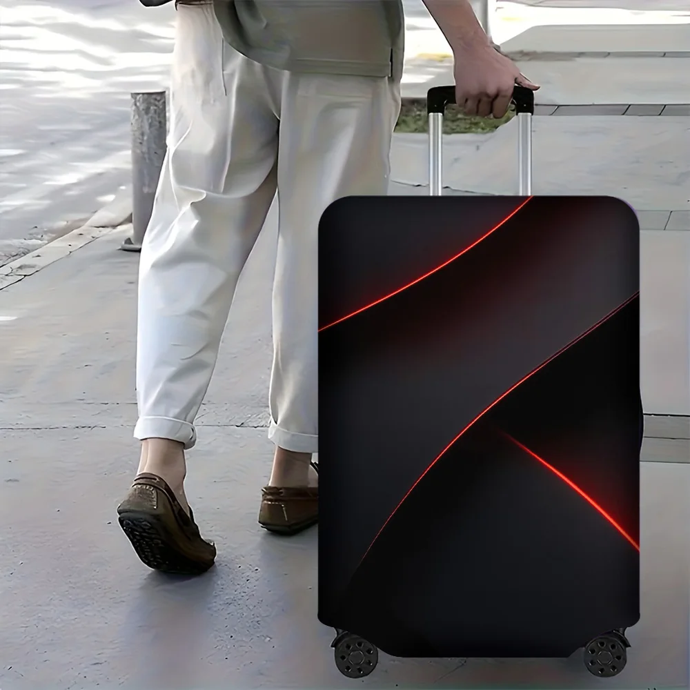 1-Piece Abstract Black and Red Line Print Luggage Cover for Luggage 18 – 32 Inches; Modern, Elastic Travel Accessory That Eff 3