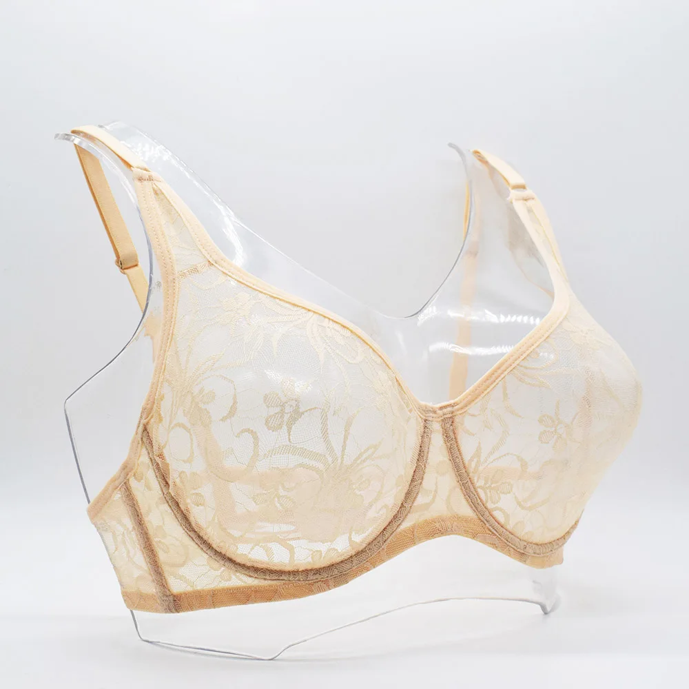 Meliyuu Plus Size Womens Lace Bra Transparent See Through Sexy Lingerie Hollow Out Bralette BH Tops A B C D DD Cup