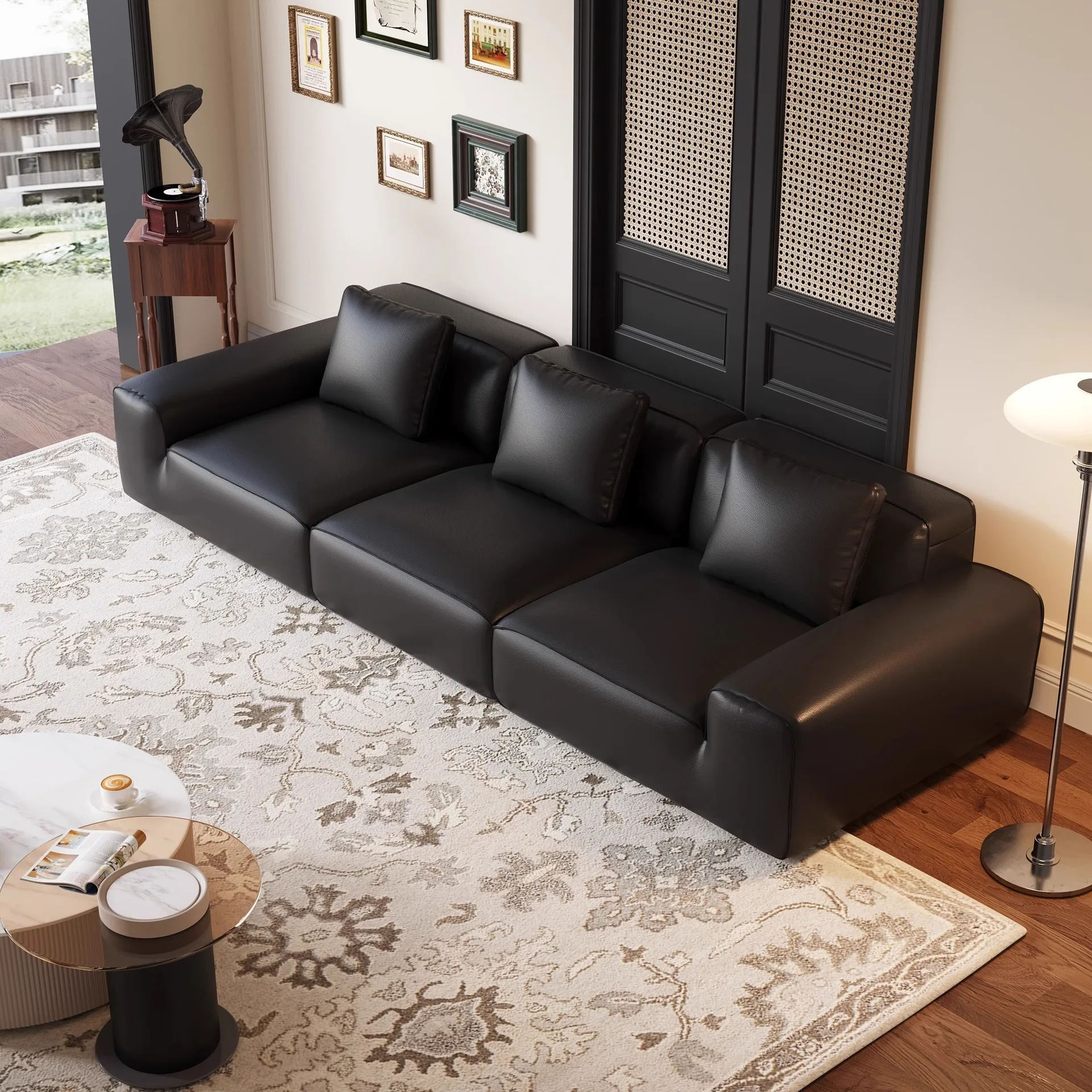 &Italian Minimalist First Layer Cowhide Leather Sofa Straight Design Light Luxury Touch Foldable for Small Living Room Apartment