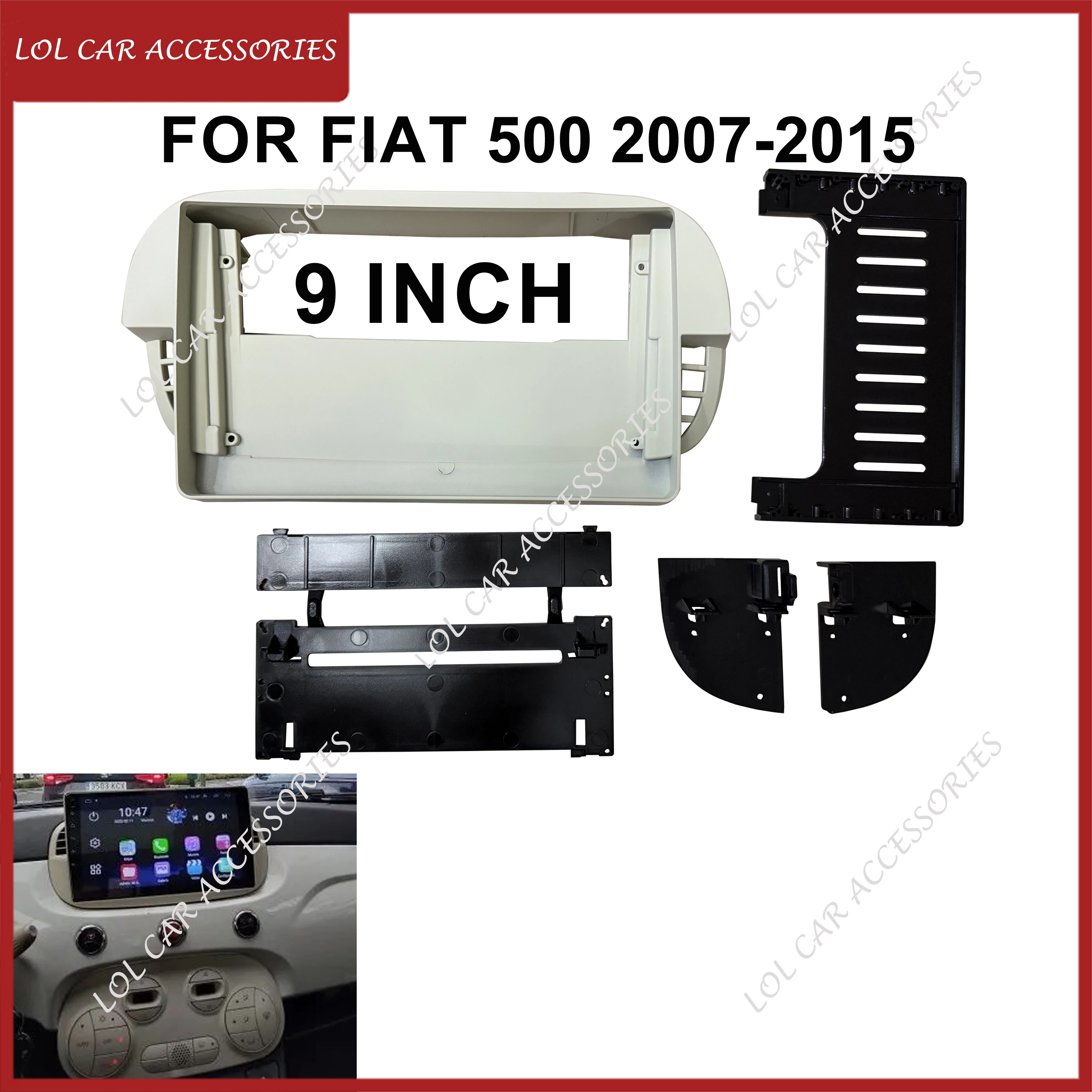 

9 Inch Car Radio Fascia For Fiat 500 2007-2015 Head Unit 2 Din Panel DVD GPS MP5 Android Stereo Player Dashboard Frame Cover