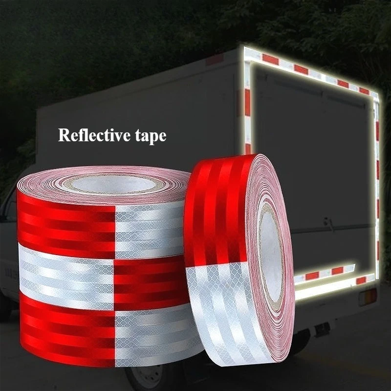 Red and White Warning Tape Truck Reflective Stickers Reflective Tape Car Sticker Safety Warning Label Tape Security Protection