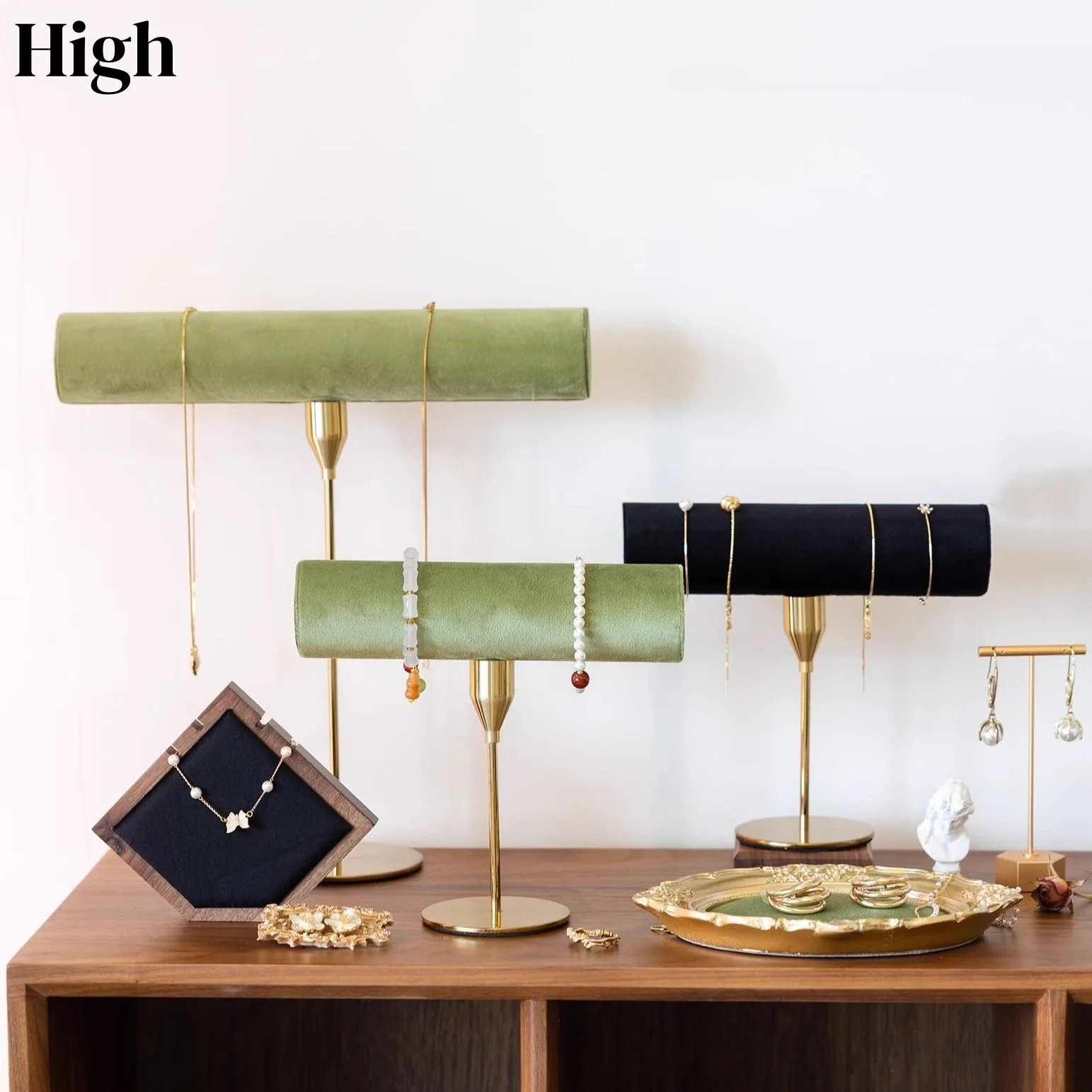 Apple Green Velvet Jewelry Display Stand, **Rotating Multi-layer** Showcase for Bracelets Crystals, Market Stall Organizer