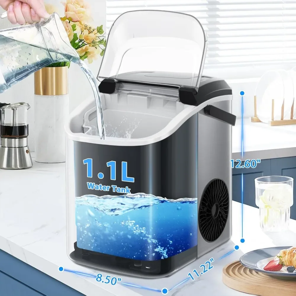 Desktop Ice Maker com Soft Chew Ice, Equipado com Ice Scoop, Self-Cleaning, One Click Operation, 34 lbs, 24 horas