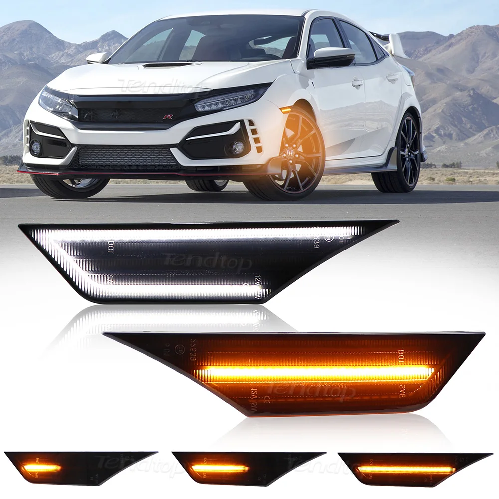 Car Flashing LED Side Marker Repeater Sequential Turn Signal Light DRL Indicator For 2016-2021 10th Generation Honda Civic