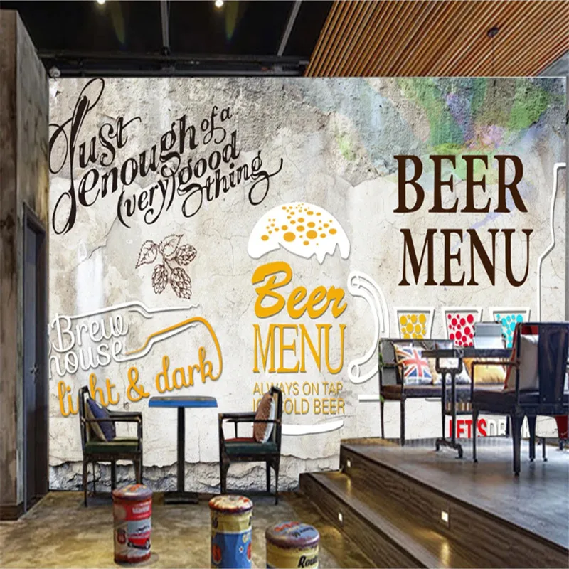 

Retro Industrial Wind Beer Restaurant Barbecue Shop Decor Cement Wall Background Wall Paper 3D Beer Bar Mural Wallpaper 3D