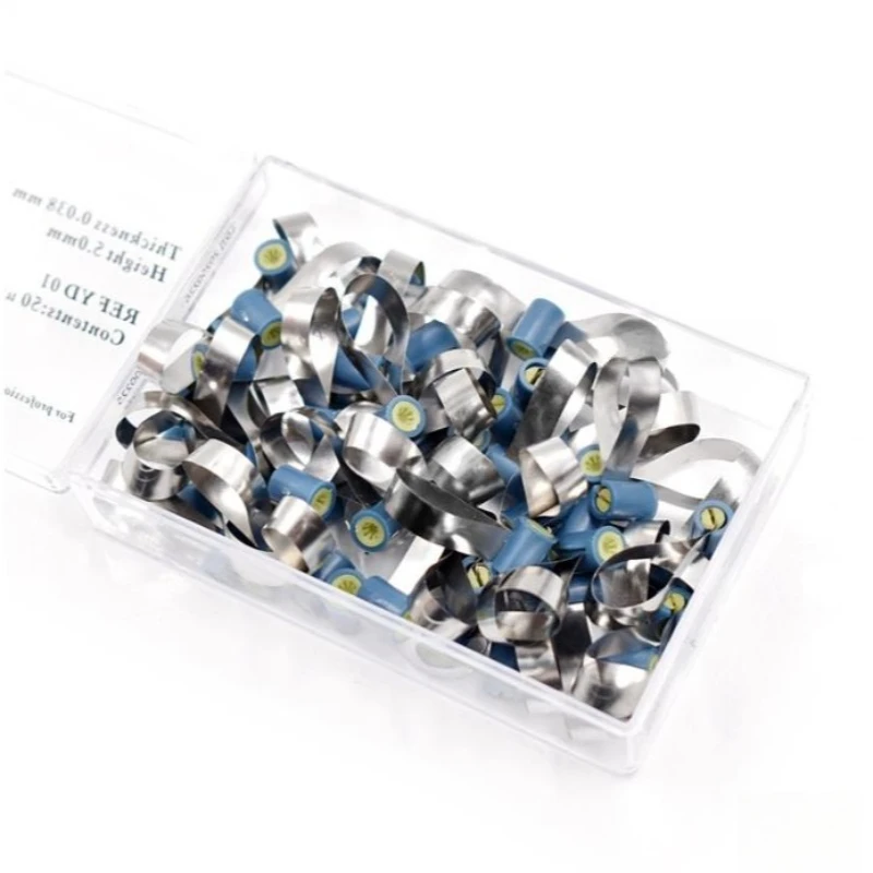 50Pcs/Box Dental Matrix Bands Steel Matrix Double-Side Contoured Anatomically Shaped matrix Bands Knob Type