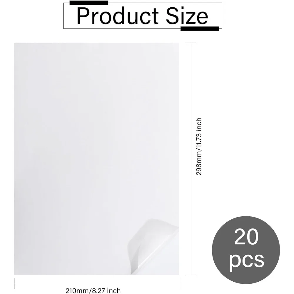 20PCS A4 Printable Vellum Paper Adhesive Acetate Paper Translucent Self-Adhesive Paper Handbook Stickers for Laser Printer Diary view 2