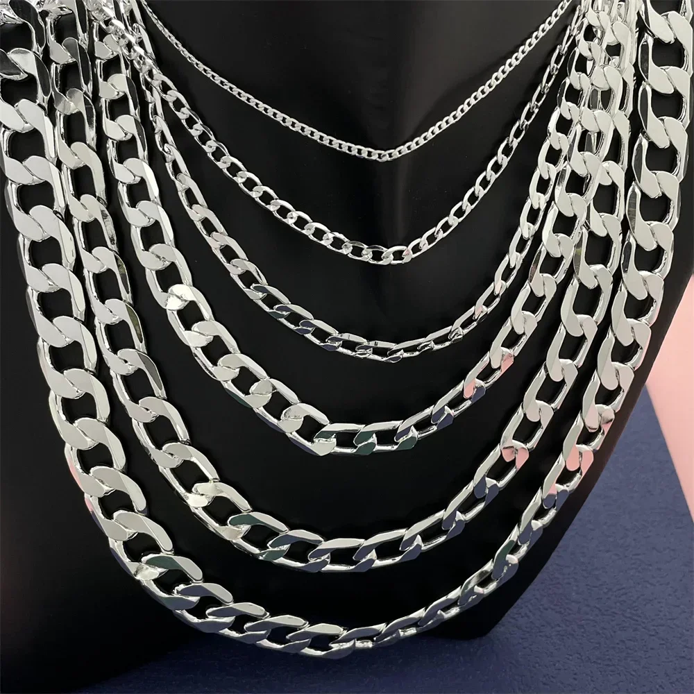 925 Sterling Silver Necklace, Uni, Classic Chain, Wedding, Anniversary, Christmas Gift 2MM-12mm 20cm-70cm