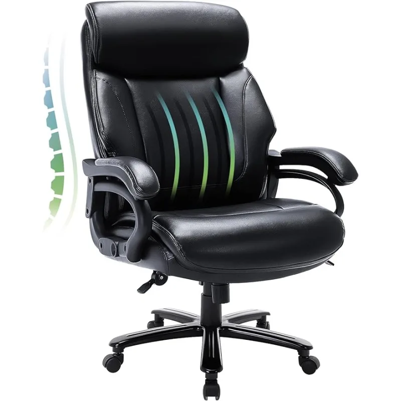 

Большой и высокий офисный стул 400 фунтов, сверхмощный офисный стул руководителя, эргономичный кожаный компьютерный стул с высокой спинкой, черный