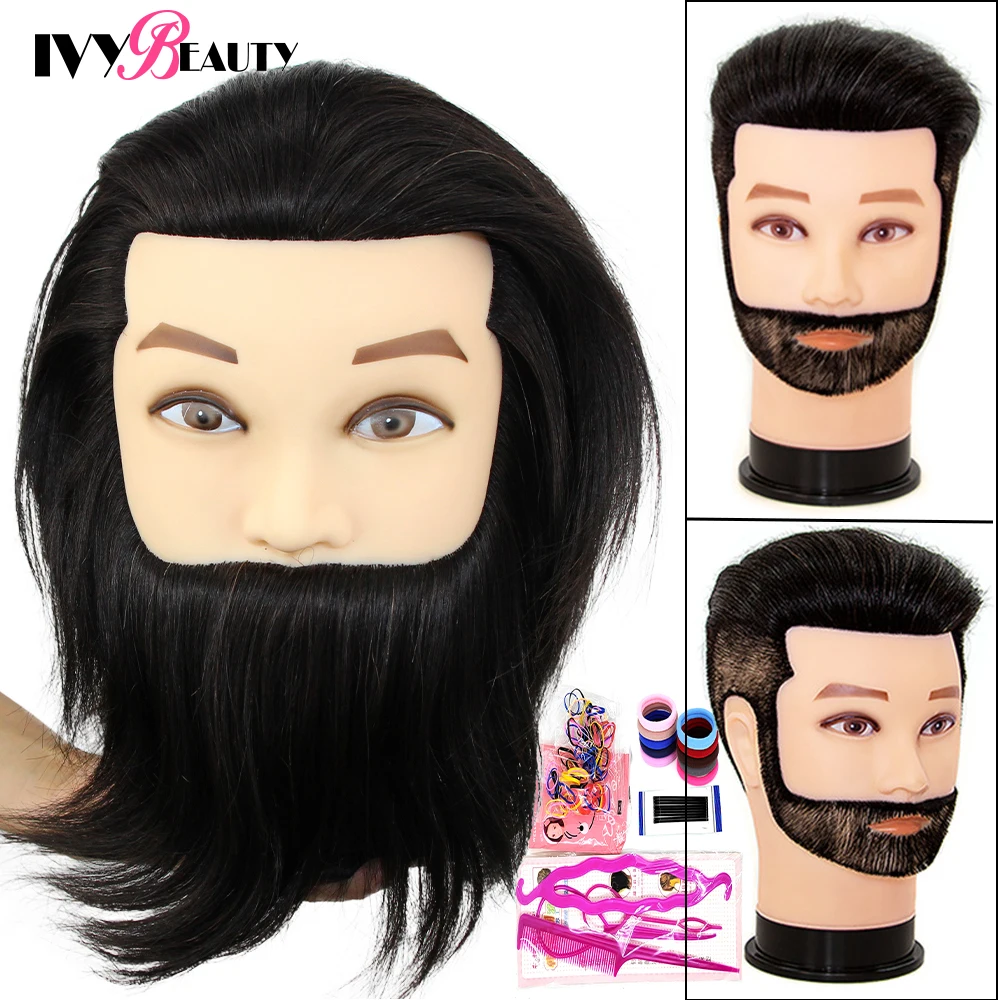 100% Human Hair Mannequin Head Male Barber Hairdresser Manikin Head Training Doll Head For Beauty Hairdresser Practice CuttIing