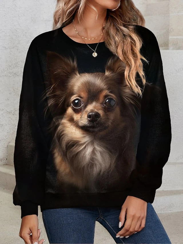 Lovely Dog Hoodie Women Fashion Sweatshirt Girl Coats Animal Cat Hoodie Women\'s Clothing Kawaii Pullovers Y2K Falls Round Neck