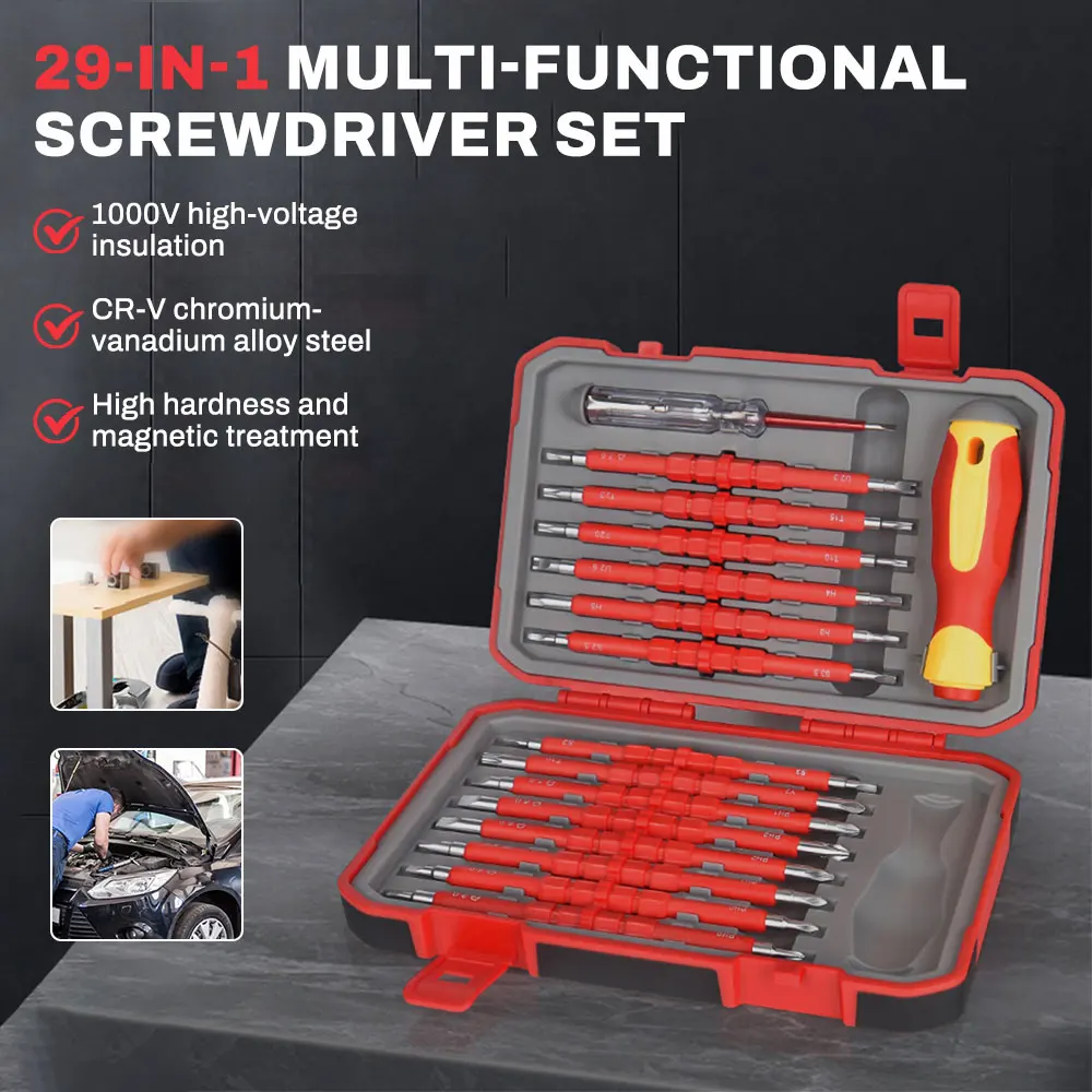 

Набор изолированных отверток 29 в 1. Phillips и плоская головка. Инструменты для ремонта электриков. Электрические отвертки для домашнего обслуживания.
