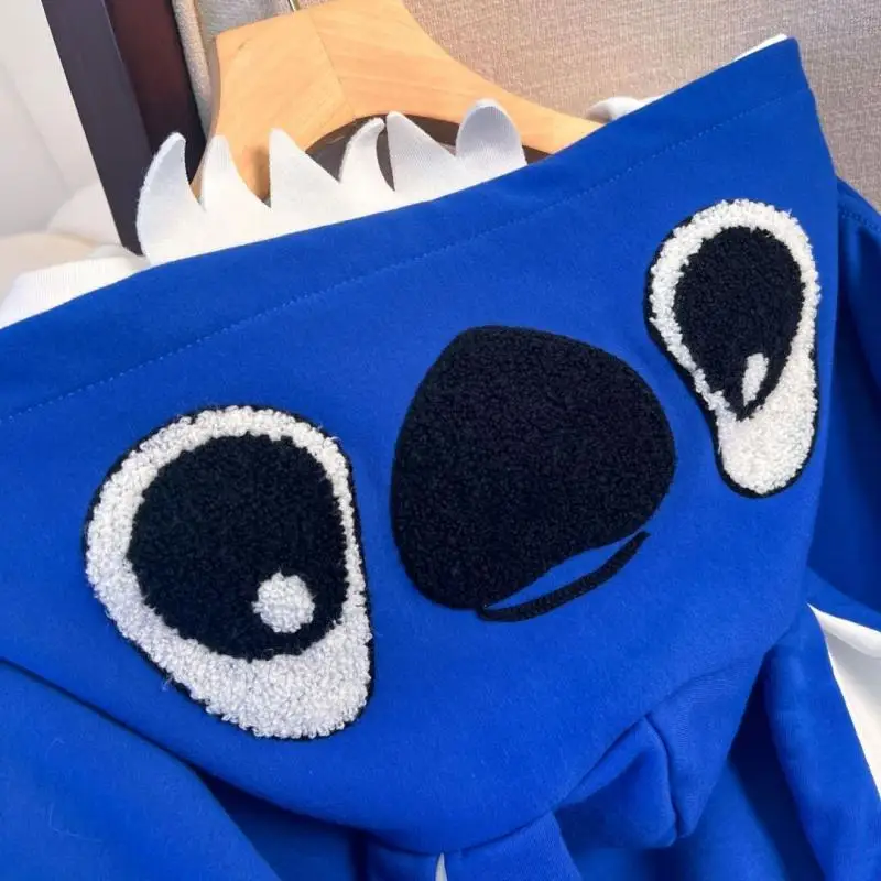 New Cartoon Stitch Kawaii Double-Layer Hat Big Ears Hooded Sweater Women\'s Winter Ins Loose Plus Velvet Cardigan Jacket Fleece