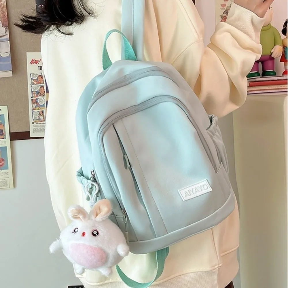 Mochilas de nailon para niñas, bolsos escolares con múltiples bolsillos de gran capacidad para estudiantes, bolsos de hombro para adolescentes de Color sólido de estilo japonés para uso diario
