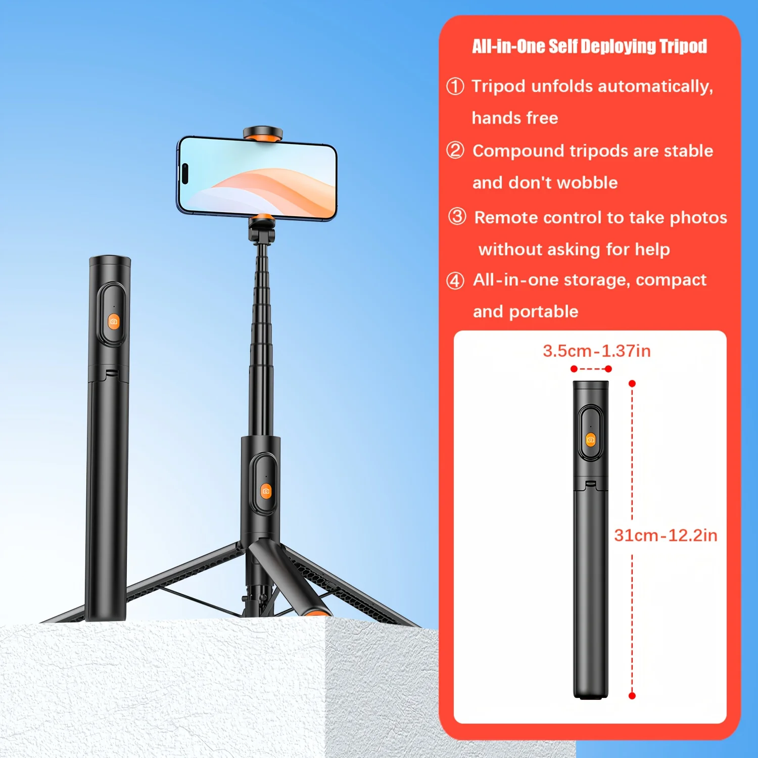 

Автоматический штатив для телефона длиной 1,5 м на 360° ° Палка для селфи с вертикальным и горизонтальным вращением и беспроводным пультом дистанционного управления для IPhone/Android