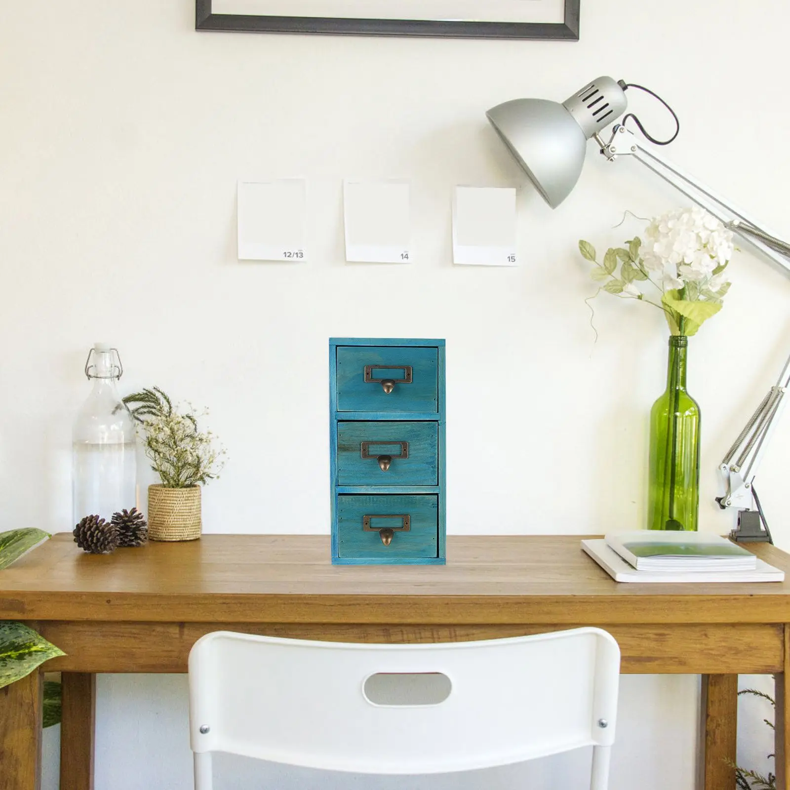 Wooden Storage Box Desk ganizer Drawers Blue Multi Functional Compartment Container Space Saving Home Office Use Premium Wood